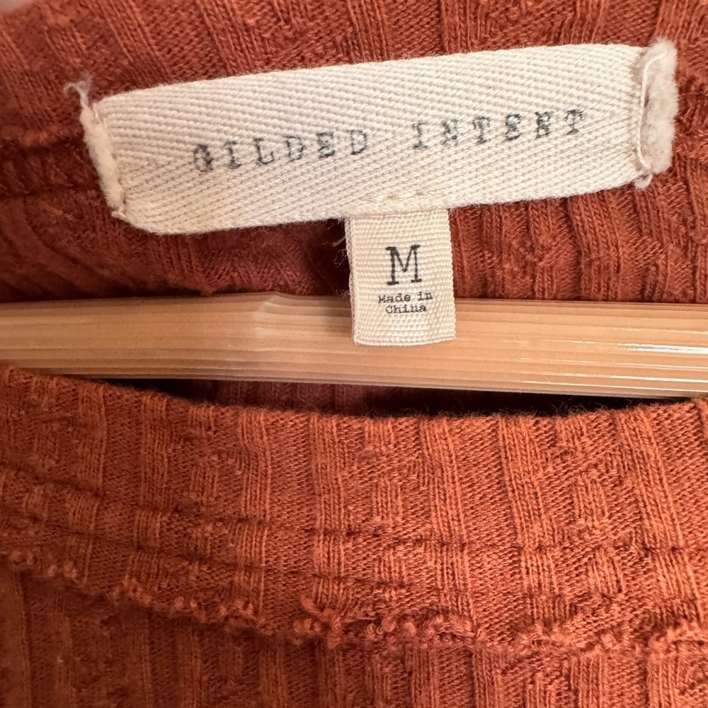 Gilded Intent Cropped Thermal Top Mixed Sleeve Striped Boho Rust Medium - Picture 10 of 10